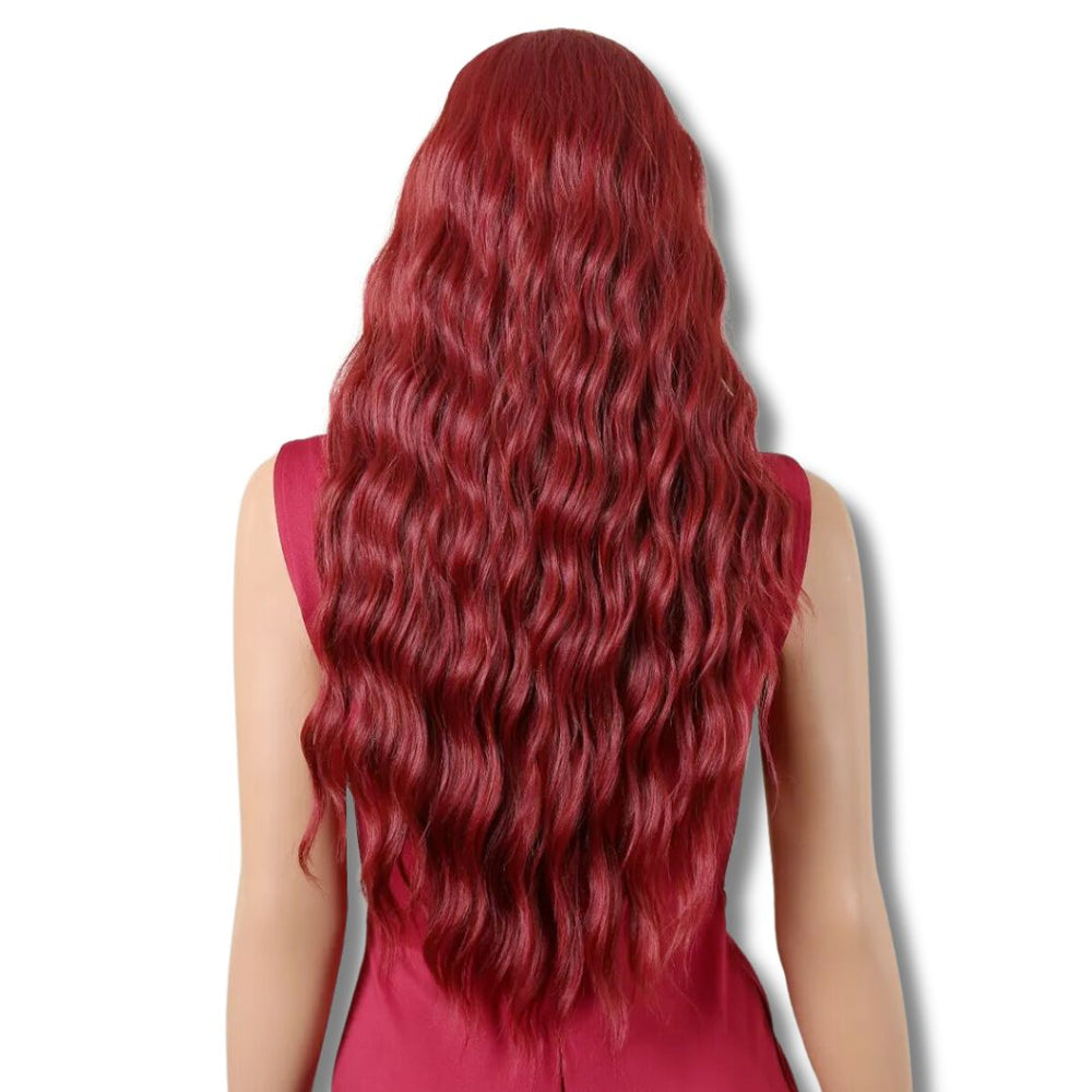 Perruque Longue Rouge avec Bandeau | Frossia