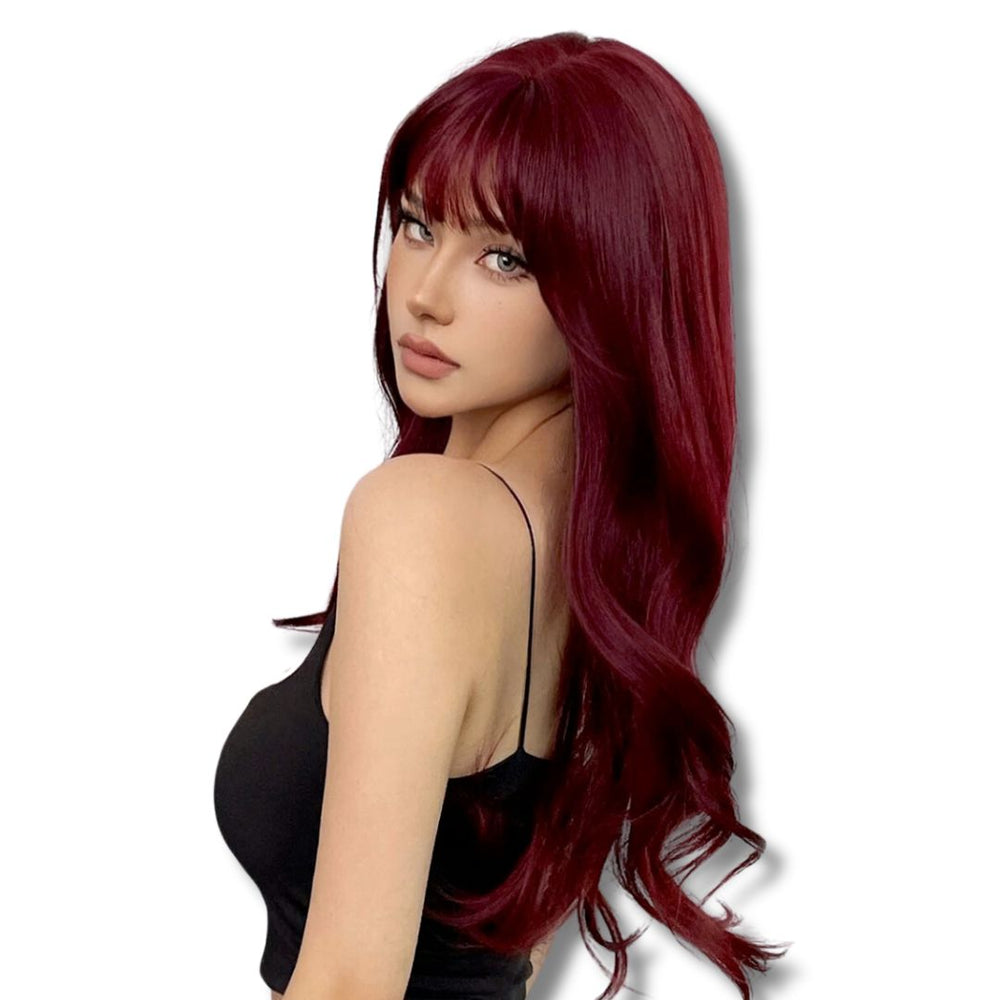 Perruque Longue Acajou avec Frange | Frossia