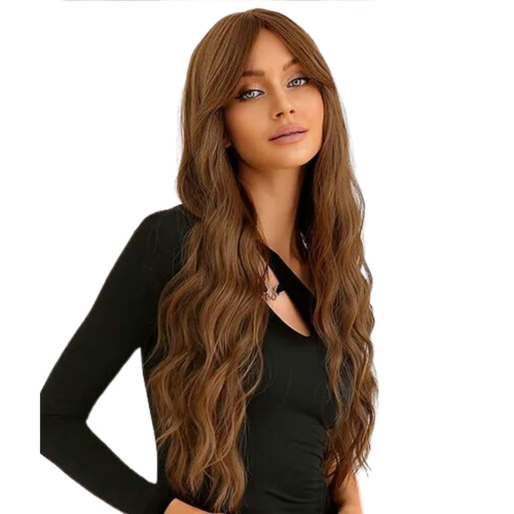 Perruque longue synthétique châtain clair