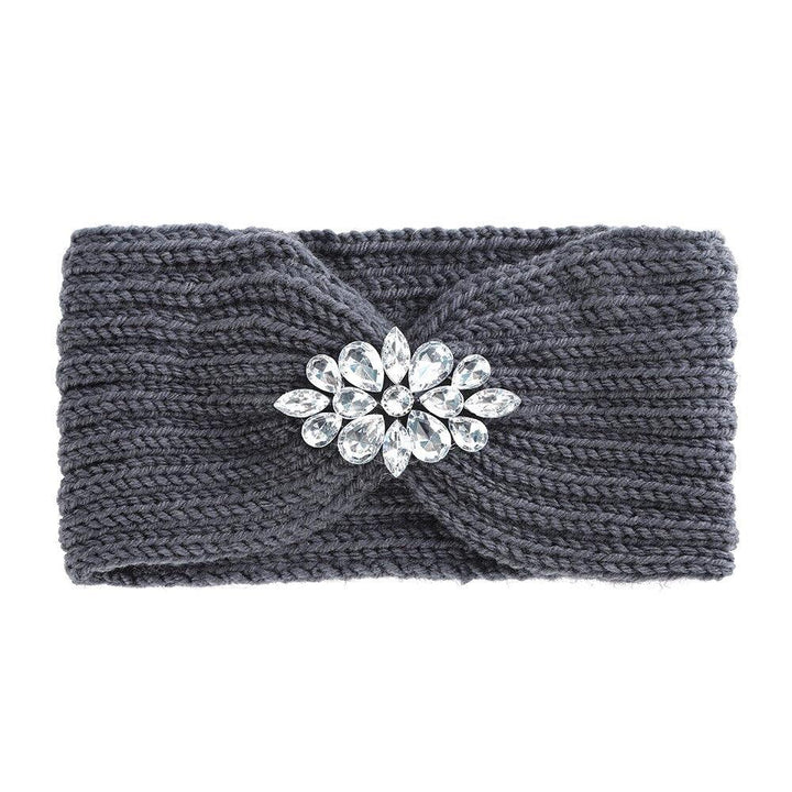 Bandeau cheveux gris en laine avec bijoux