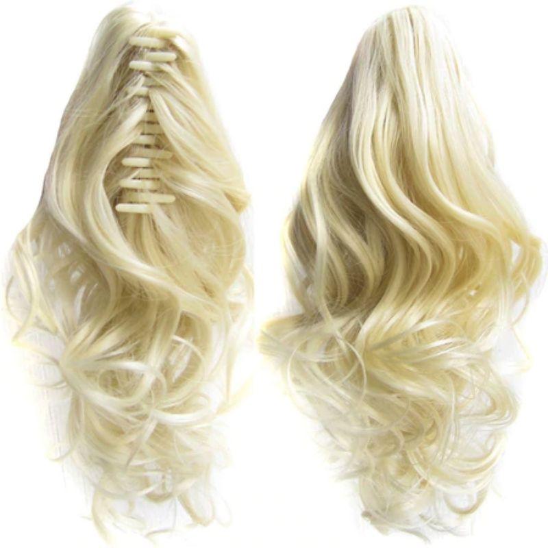 Postiche queue de cheval pince crabe blond platine | postiche cheveux naturels avec pince