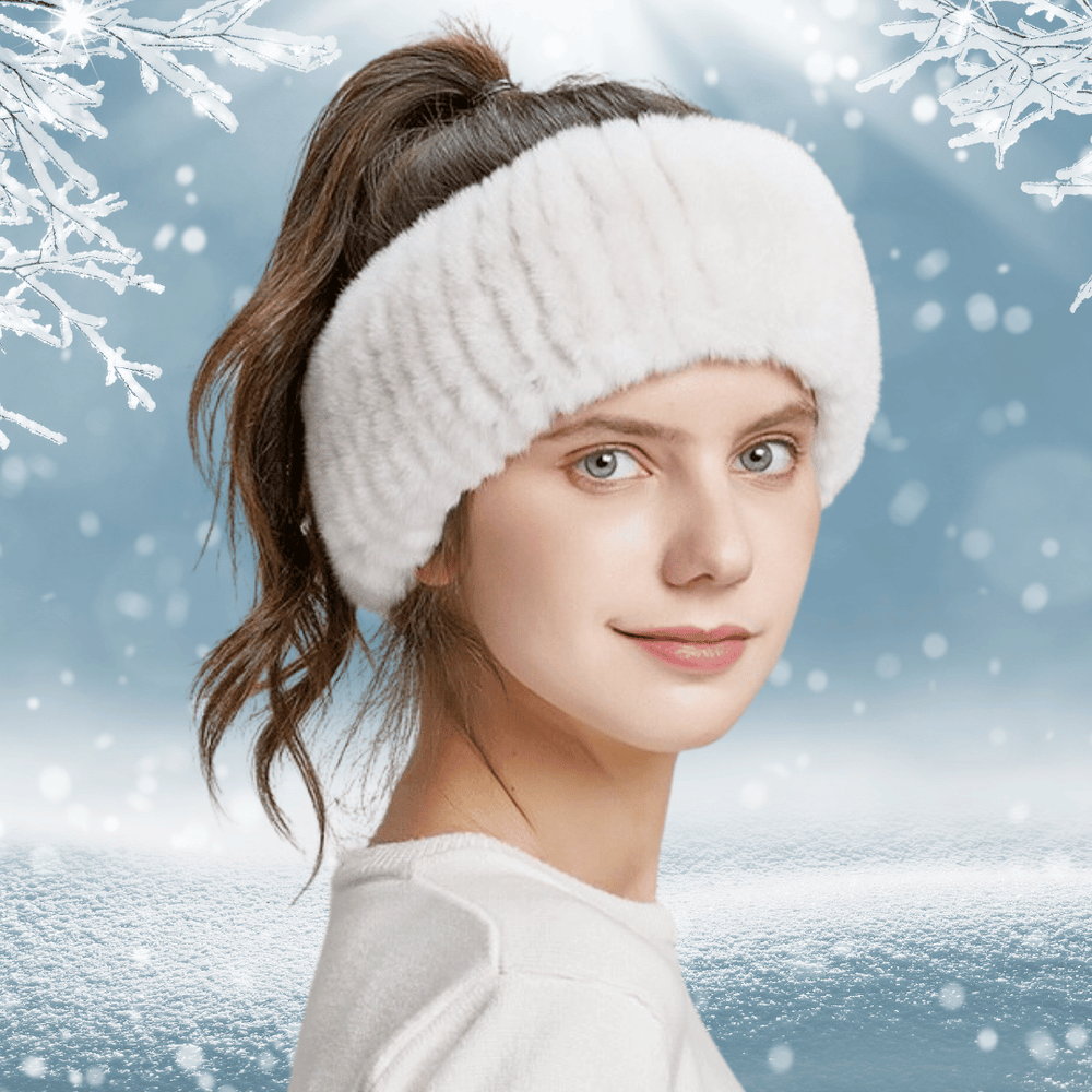Bandeau en Fourrure de Lapin Blanc pour Hiver | Frossia