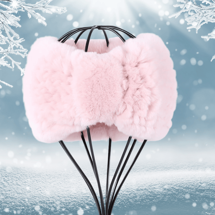 Bandeau en Fourrure rose de Lapin à Nœud  | Frossia