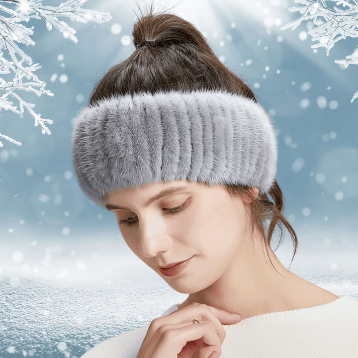 Bandeau d'Hiver en Fourrure de Lapin de couleur Gris Clair  | Frossia