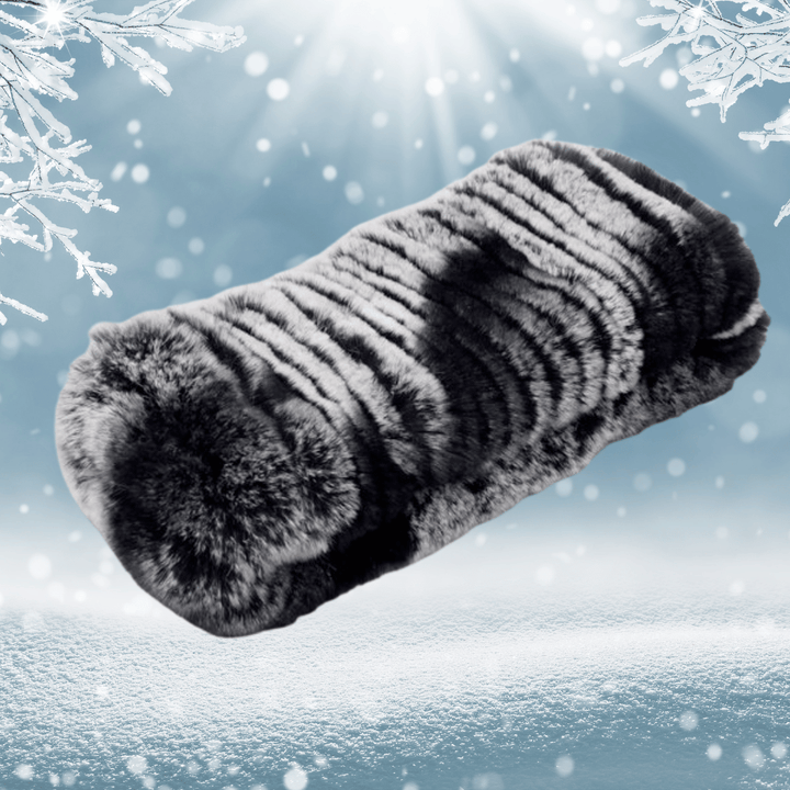 Bandeau Ski Fourrure Noir et Gris | Frossia