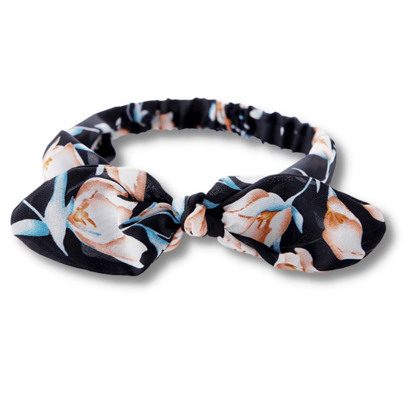 Bandeau cheveux noir fleuri avec noeud pour femme