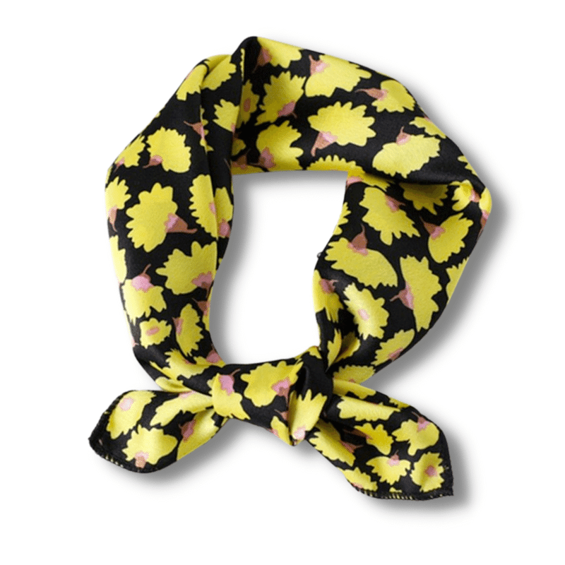 Foulard Femme Noir et Jaune Fleuri