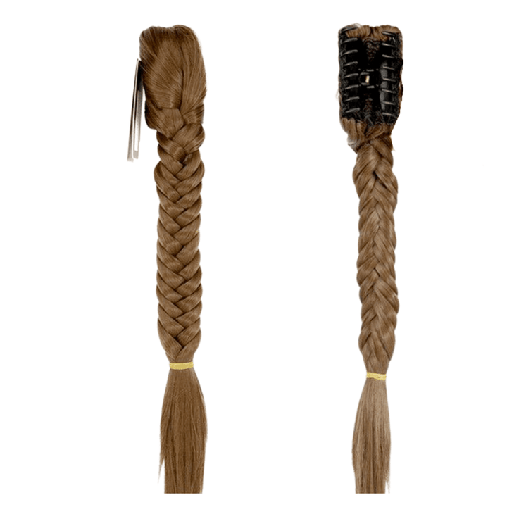 Postiche Queue de Cheval chatain clair Nattée Pince Crabe