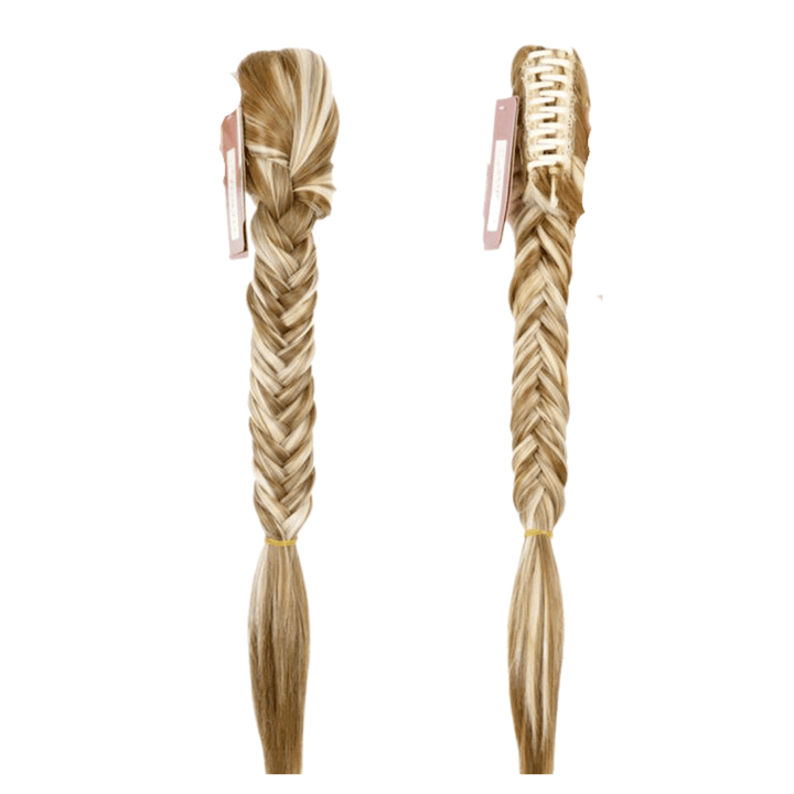 Postiche Queue de Cheval Nattée chatain méché avec Pince Crabe