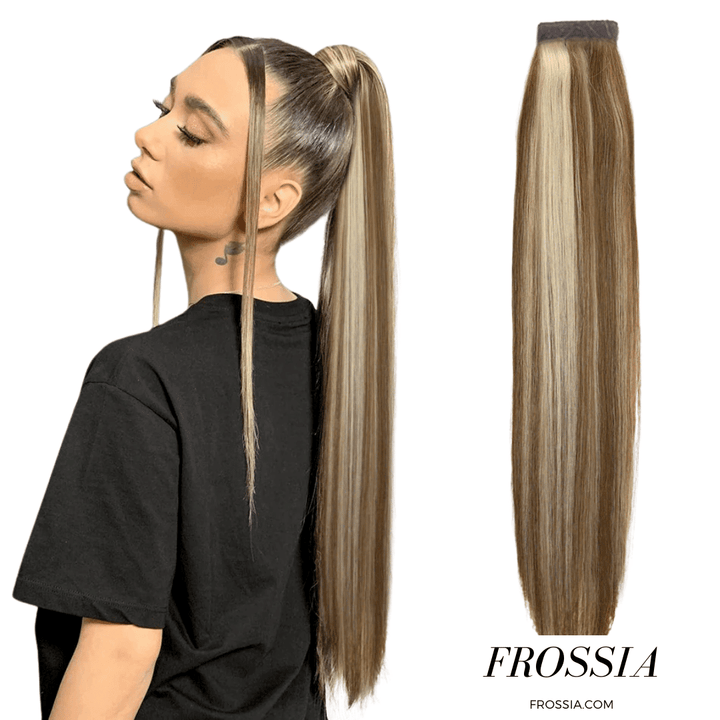 Postiche Queue de Cheval Cheveux Naturels Châtain Méché | Frossia