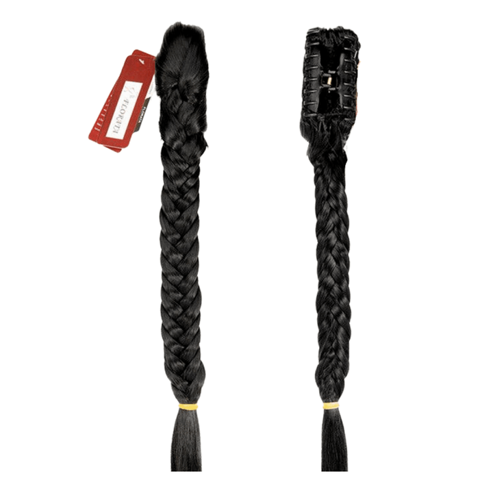 Postiche Queue de Cheval noire Nattée avec Pince Crabe