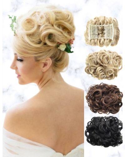 Postiche bouclé avec peigne | Postiche chignon mariage bouclé