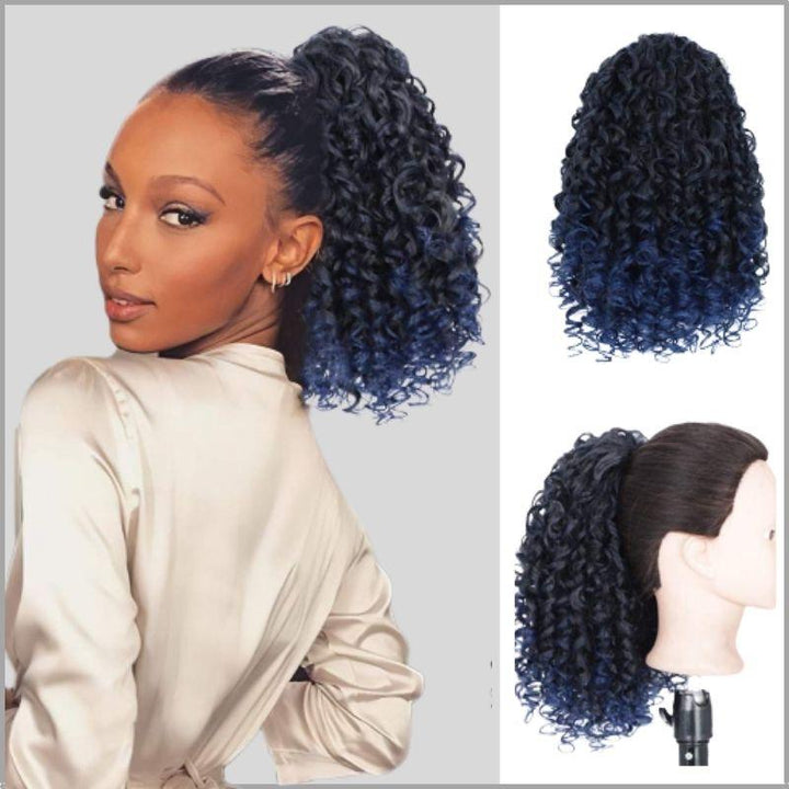 queue de cheval extension bouclée | postiche bouclé bleu