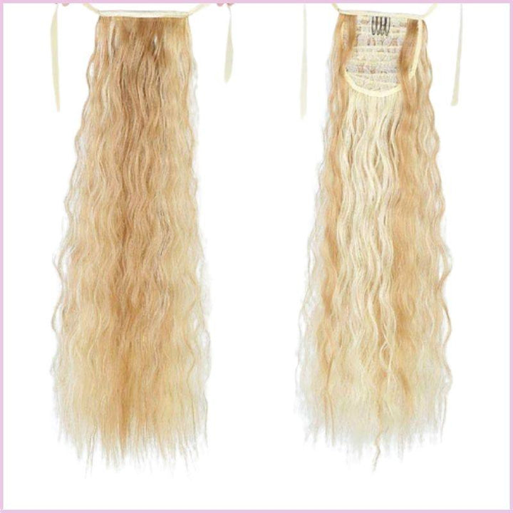 postiche cheveux queue de cheval blond frisé