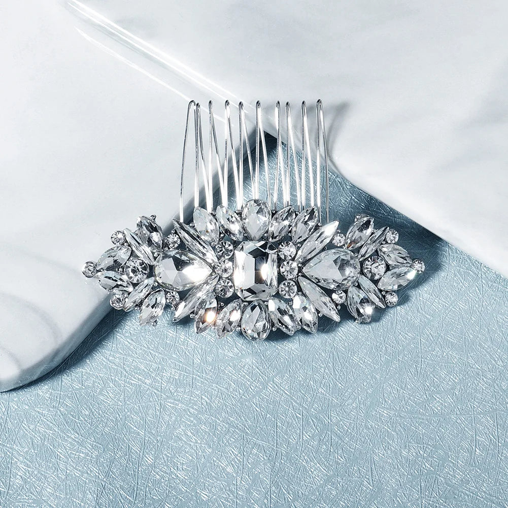 Peigne à cheveux argenté à cristaux pour chignon