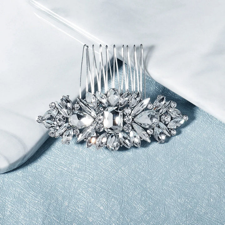 Peigne à cheveux argenté à cristaux pour chignon