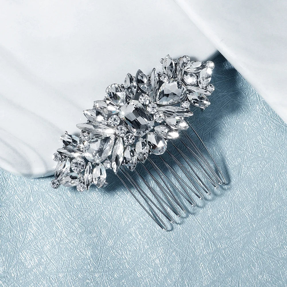 Peigne à cheveux argenté à cristaux pour chignon