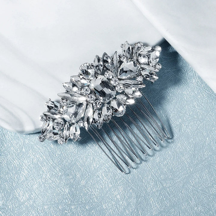 Peigne à cheveux argenté à cristaux pour chignon