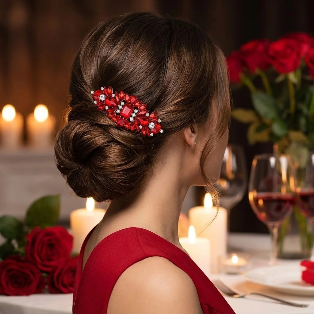 Peigne à cheveux rouge rubis pour chignon