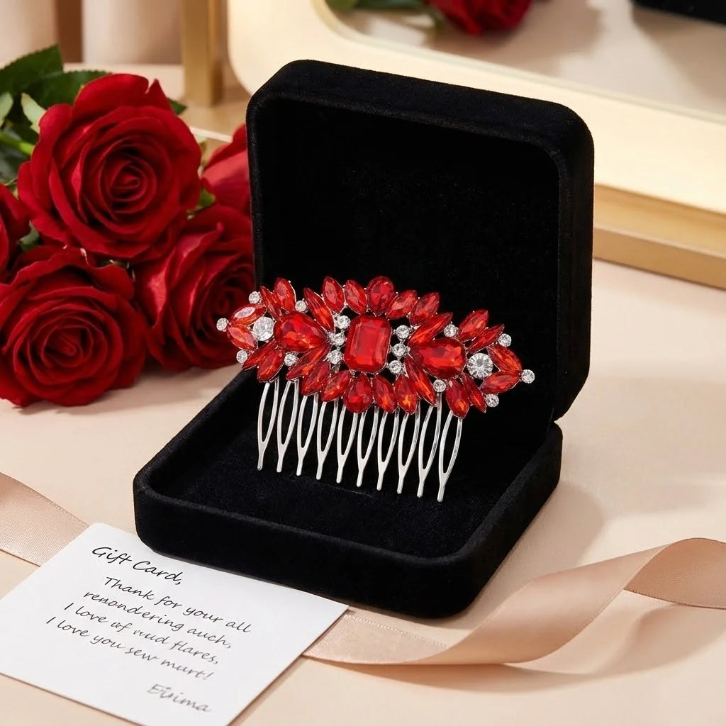 Peigne à cheveux rouge rubis pour chignon