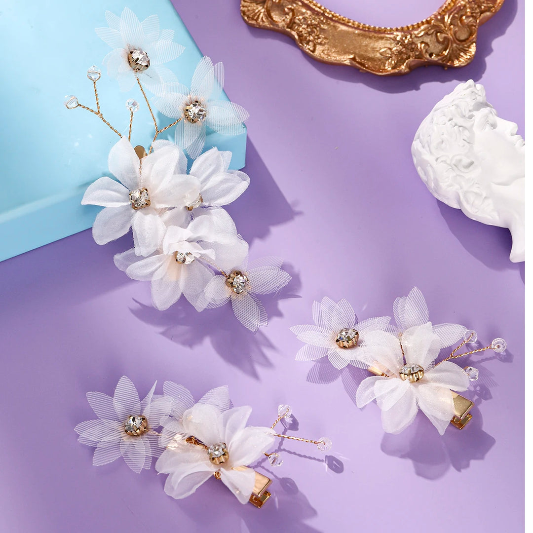 Épingle à cheveux de mariée à fleurs délicates en tulle - Lot de 3