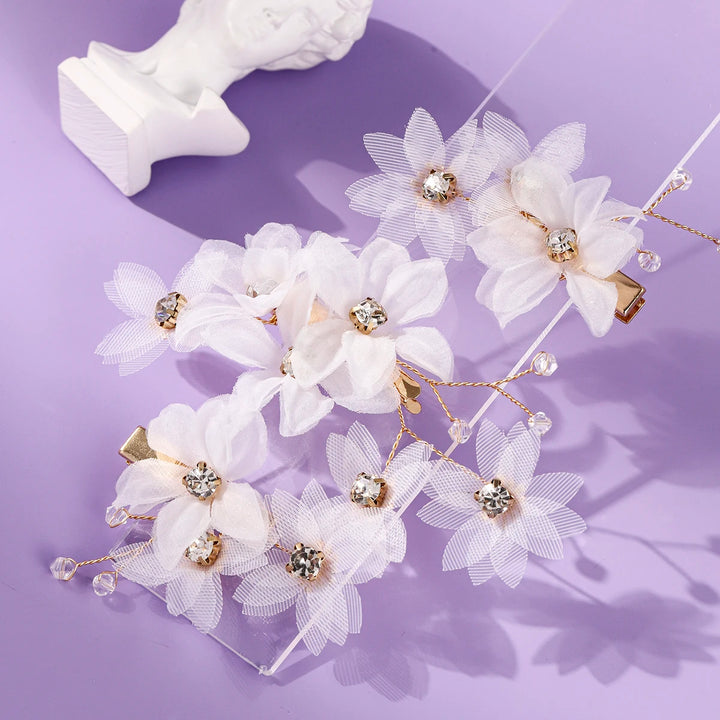 Épingle à cheveux de mariée à fleurs délicates en tulle - Lot de 3