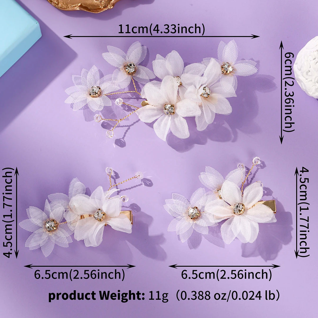 Épingle à cheveux de mariée à fleurs délicates en tulle - Lot de 3