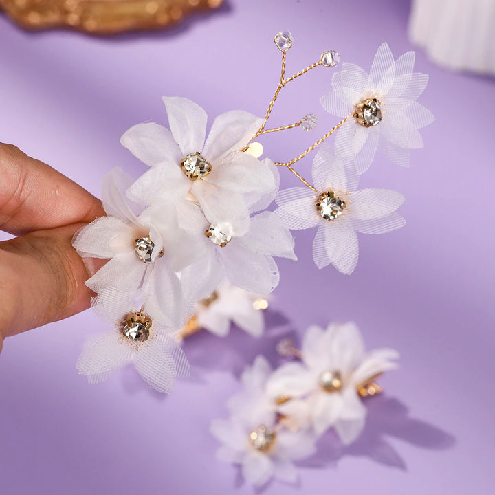 Épingle à cheveux de mariée à fleurs délicates en tulle - Lot de 3