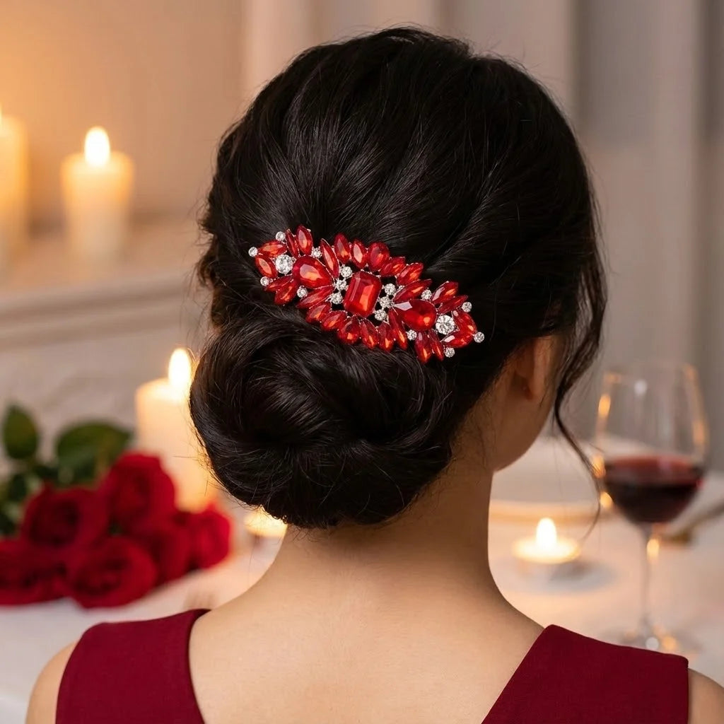 Peigne à cheveux rouge rubis pour chignon
