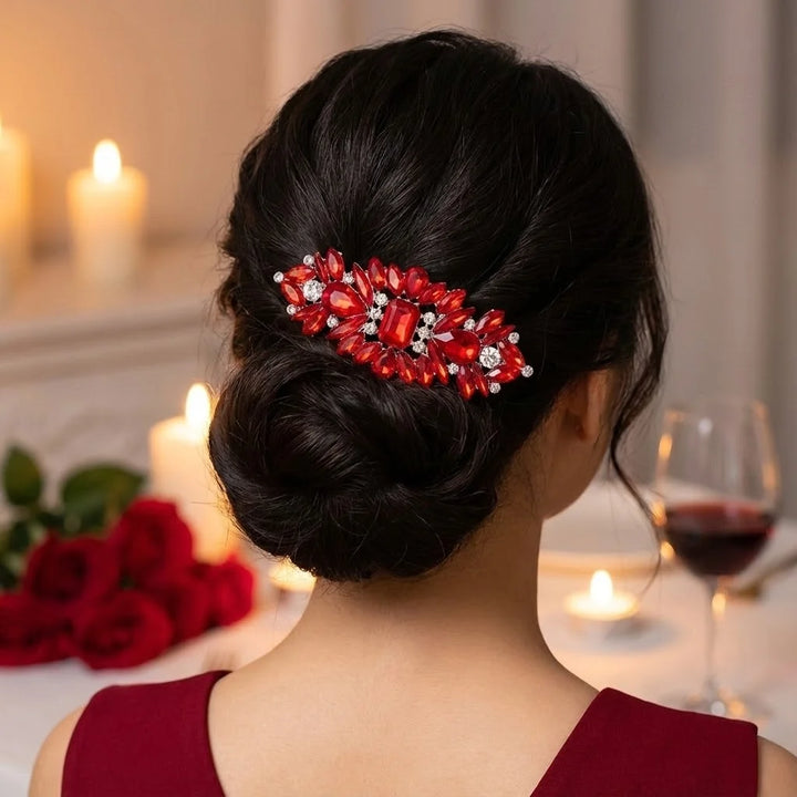 Peigne à cheveux rouge rubis pour chignon