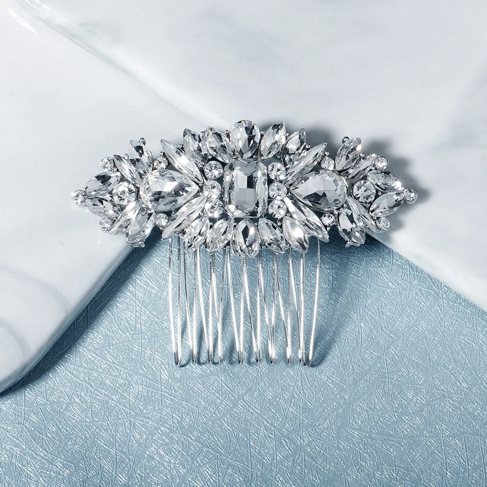 Peigne à cheveux argenté à cristaux pour chignon