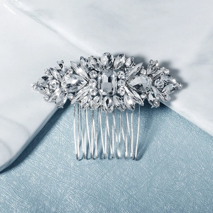 Peigne à cheveux argenté à cristaux pour chignon