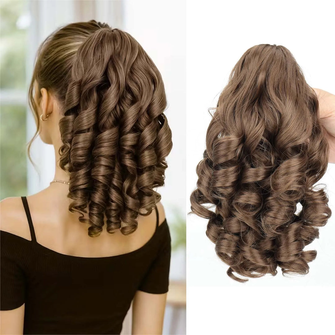 Extension de queue de cheval bouclée avec pince crabe, 35 cm Chatain