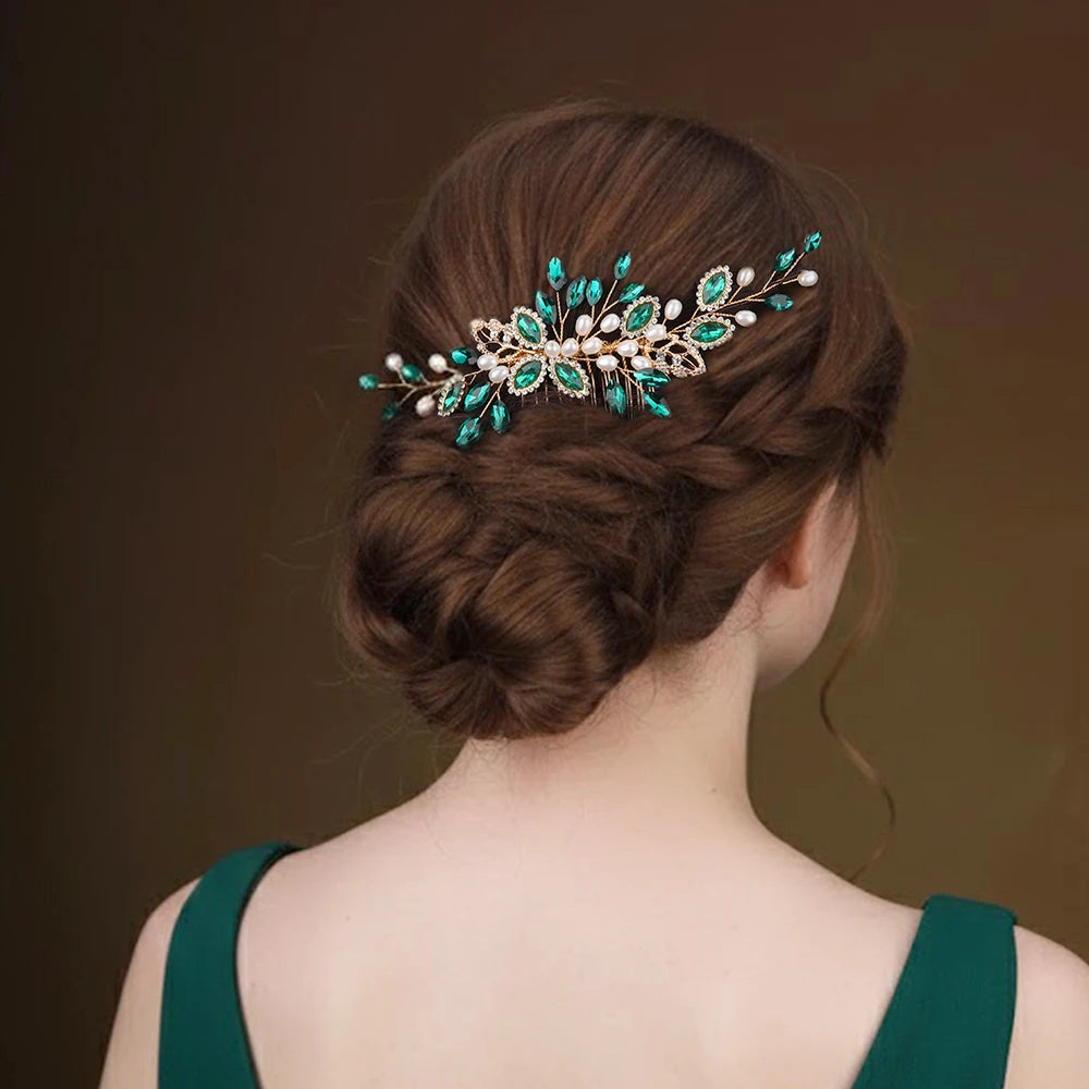 Peigne à cheveux vert émeraude pour cérémonie