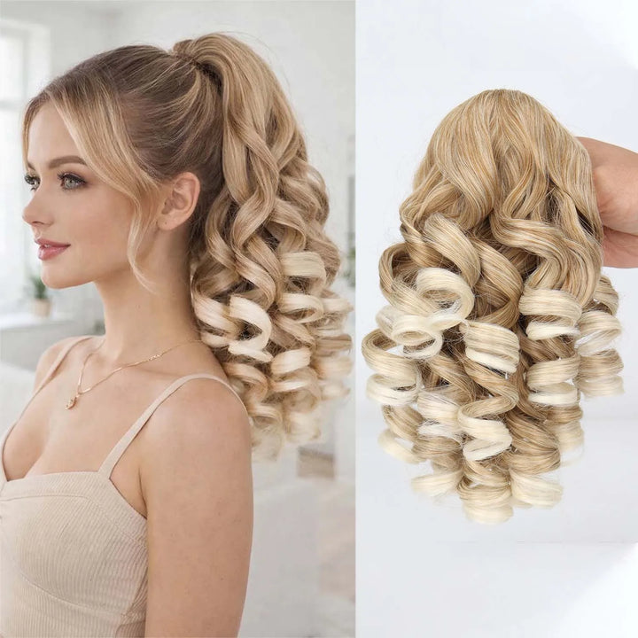 Extension de queue de cheval bouclée avec pince crabe, 35 cm