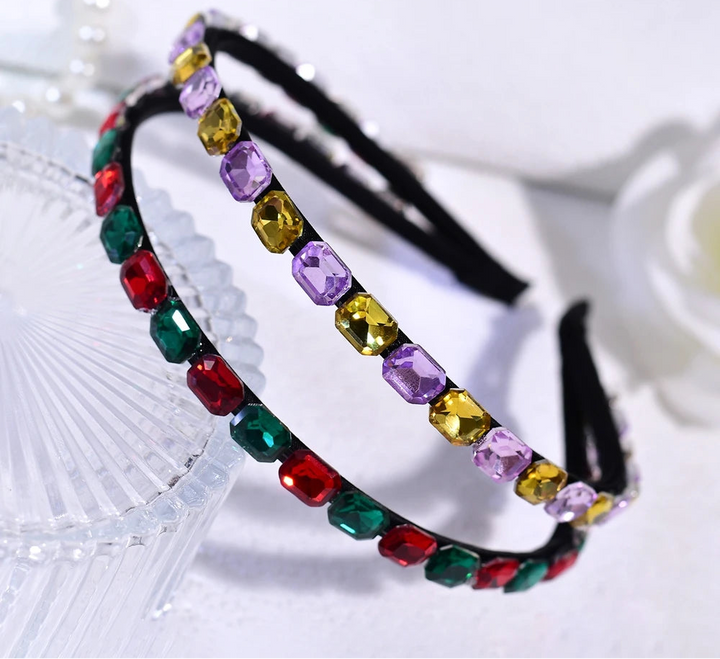 Serre-tête fin avec strass multicolores élégant pour femme chic