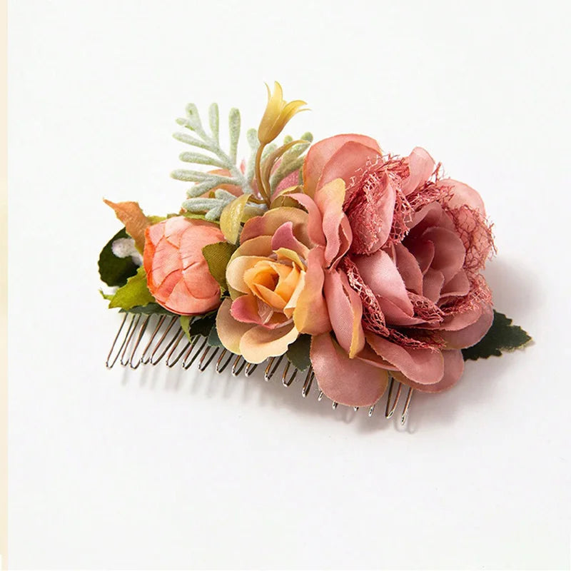 Peigne à Cheveux Fleurs Orange pour Mariage Champêtre