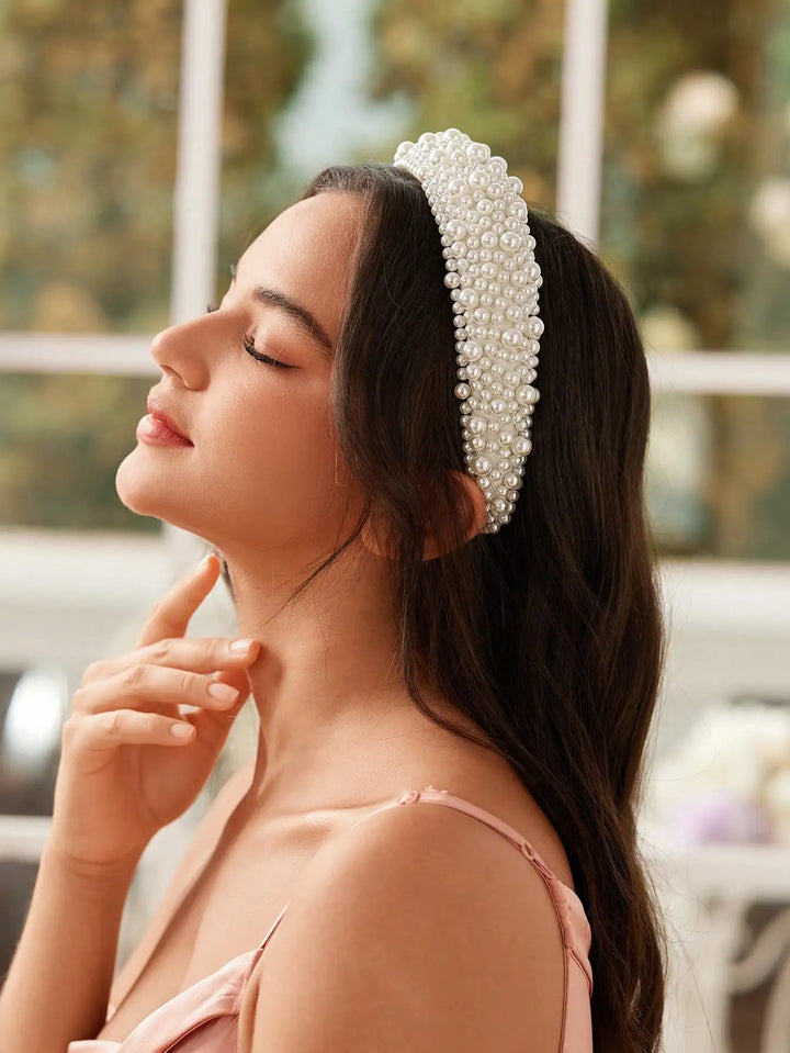 Serre-tête de mariage avec perles, large et élégant pour femme
