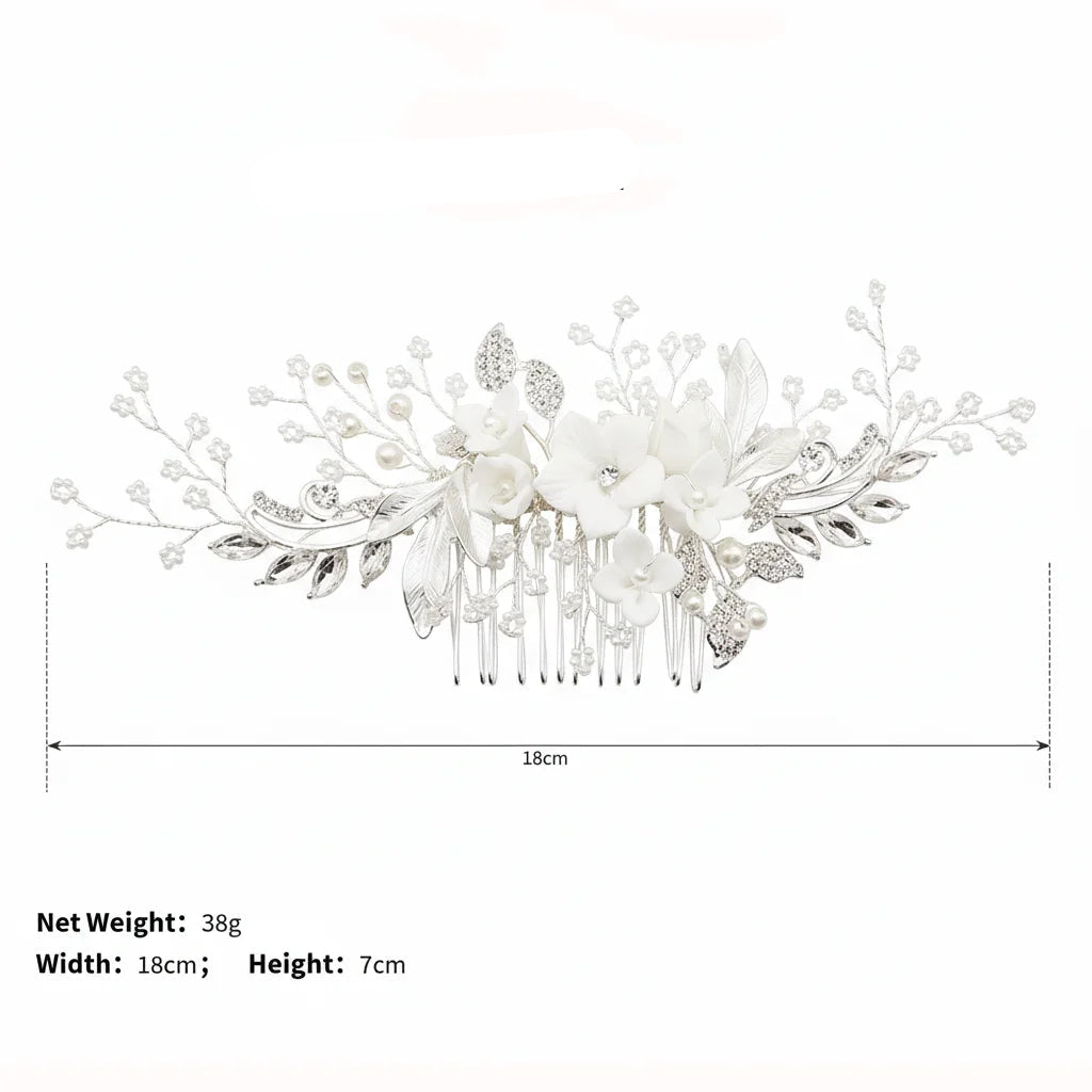 Peigne à cheveux de mariage avec fleurs et perles