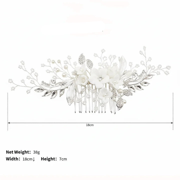 Peigne à cheveux de mariage avec fleurs et perles