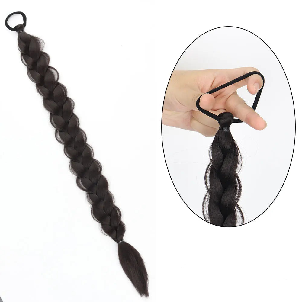 Extension Queue de Cheval Tressée avec Élastique – 60 cm, Postiche Tresse Longue