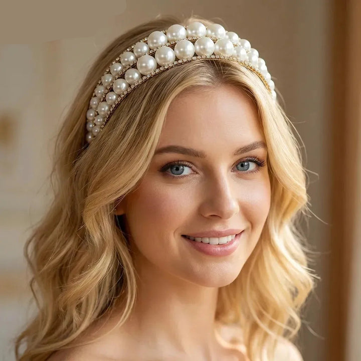 Serre-tête de mariage avec perles et strass élégant pour femme