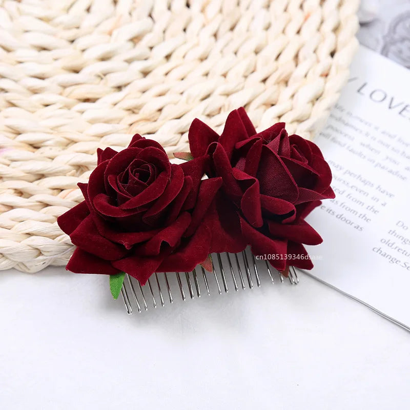 Peigne à Cheveux Fleurs Roses bordeaux