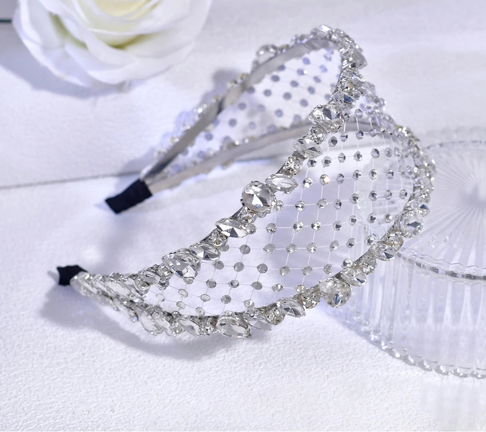 Serre-tête de mariage avec strass et voile élégant pour femme