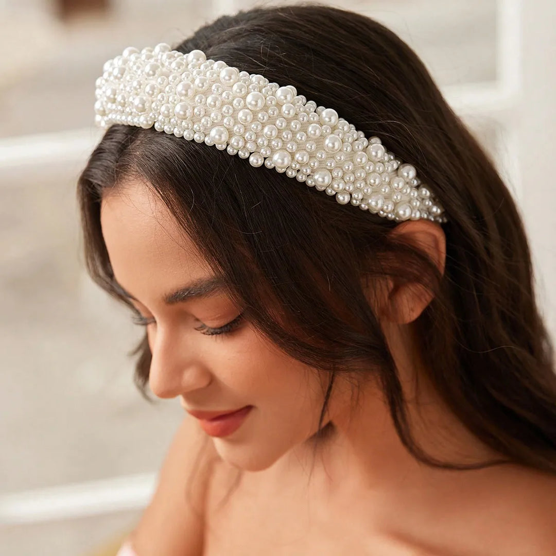 Serre-tête de mariage avec perles, large et élégant pour femme