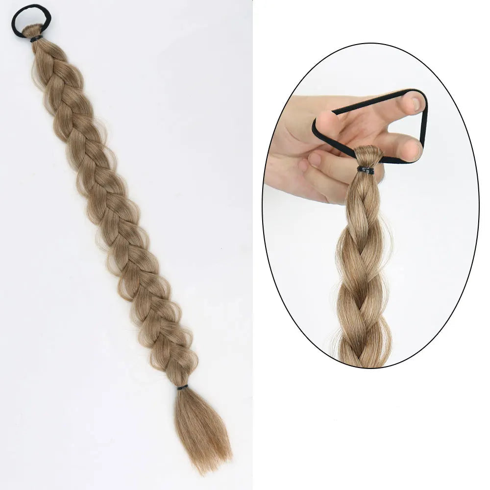 Extension Queue de Cheval Tressée avec Élastique – 60 cm, Postiche Tresse Longue