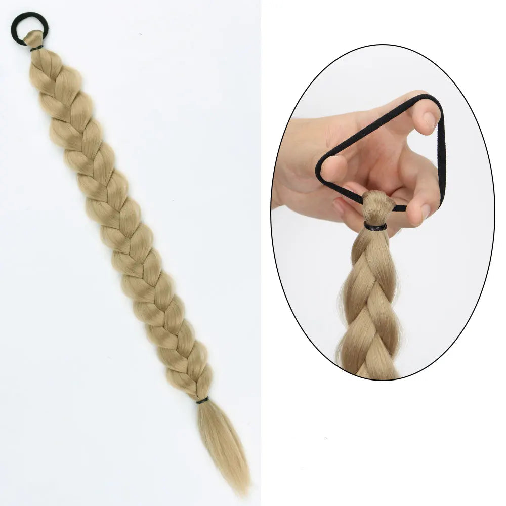 Extension Queue de Cheval Tressée avec Élastique – 60 cm, Postiche Tresse Longue