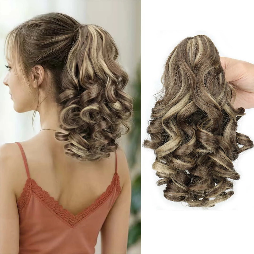 Extension de queue de cheval bouclée avec pince crabe, 35 cm