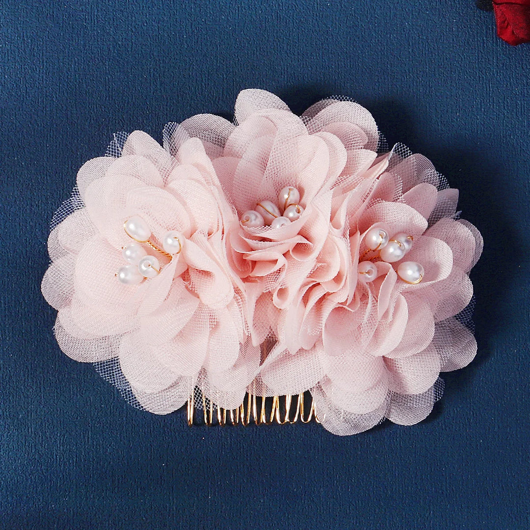 Peigne à Cheveux Fleurs en Tulle, Rose
