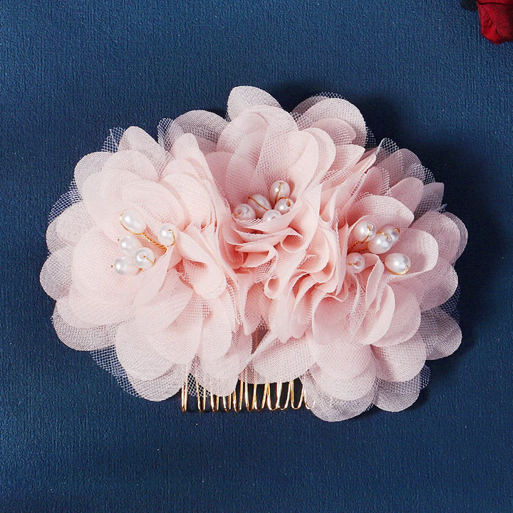 Peigne à Cheveux Fleurs en Tulle, Rose